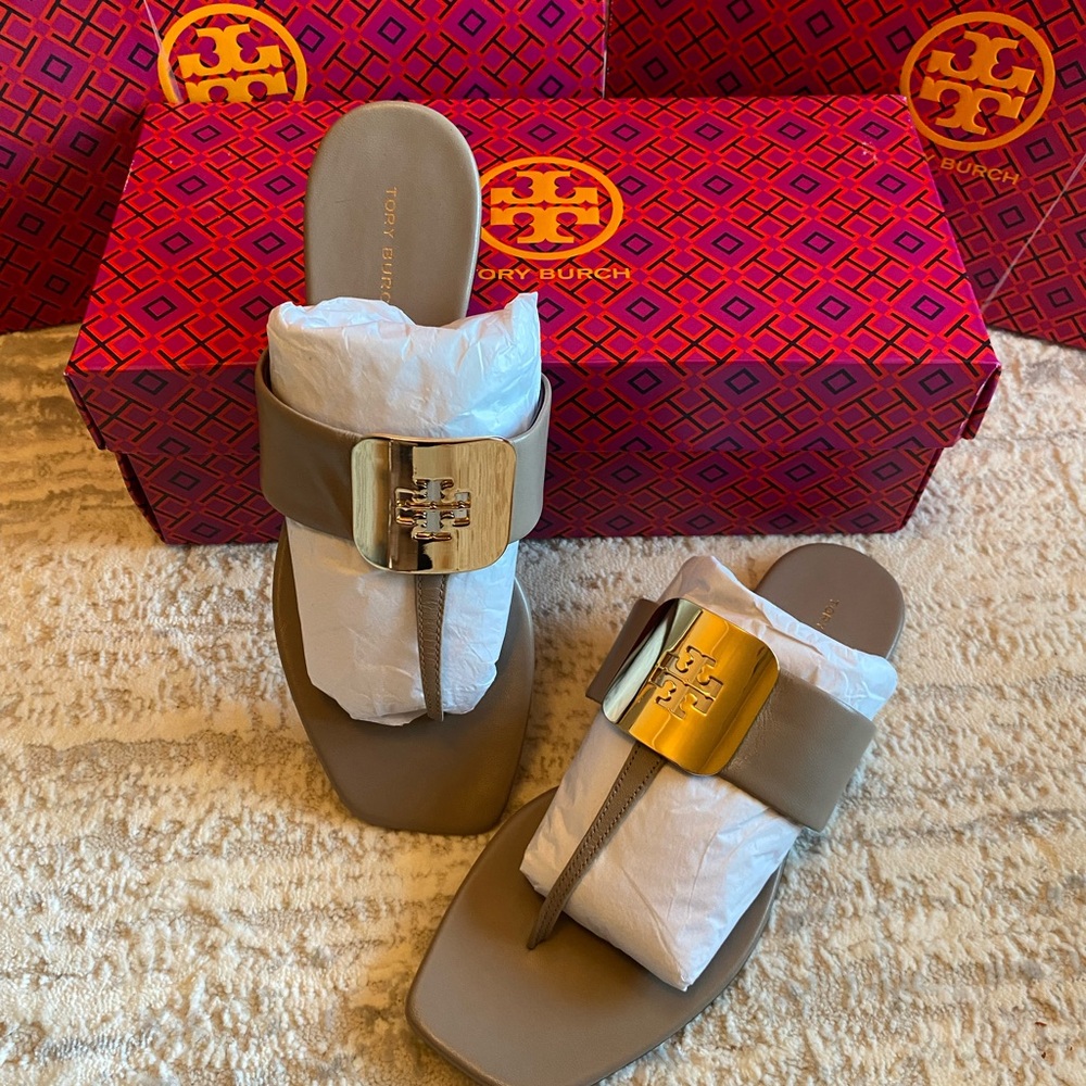 Tory Burch Georgia Metallic Gold Slide Sandals